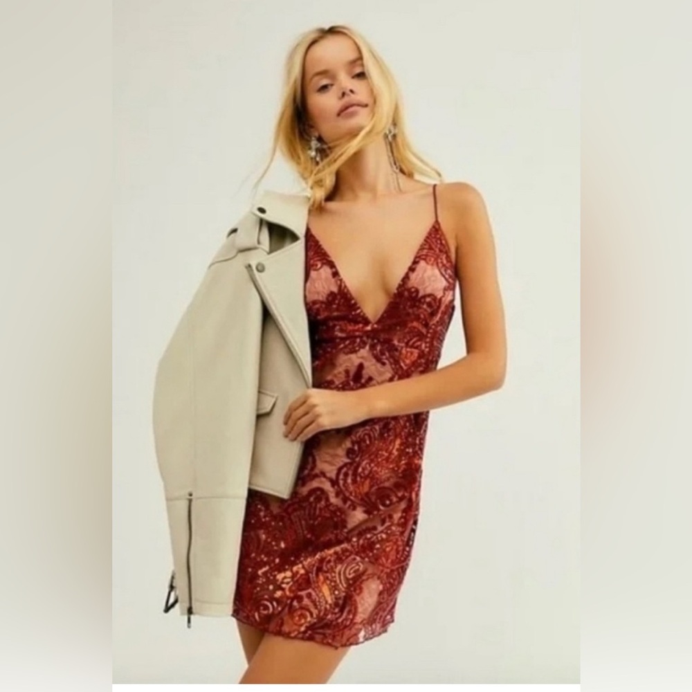 Free People Night Shimmer Dress in Raspberry Red